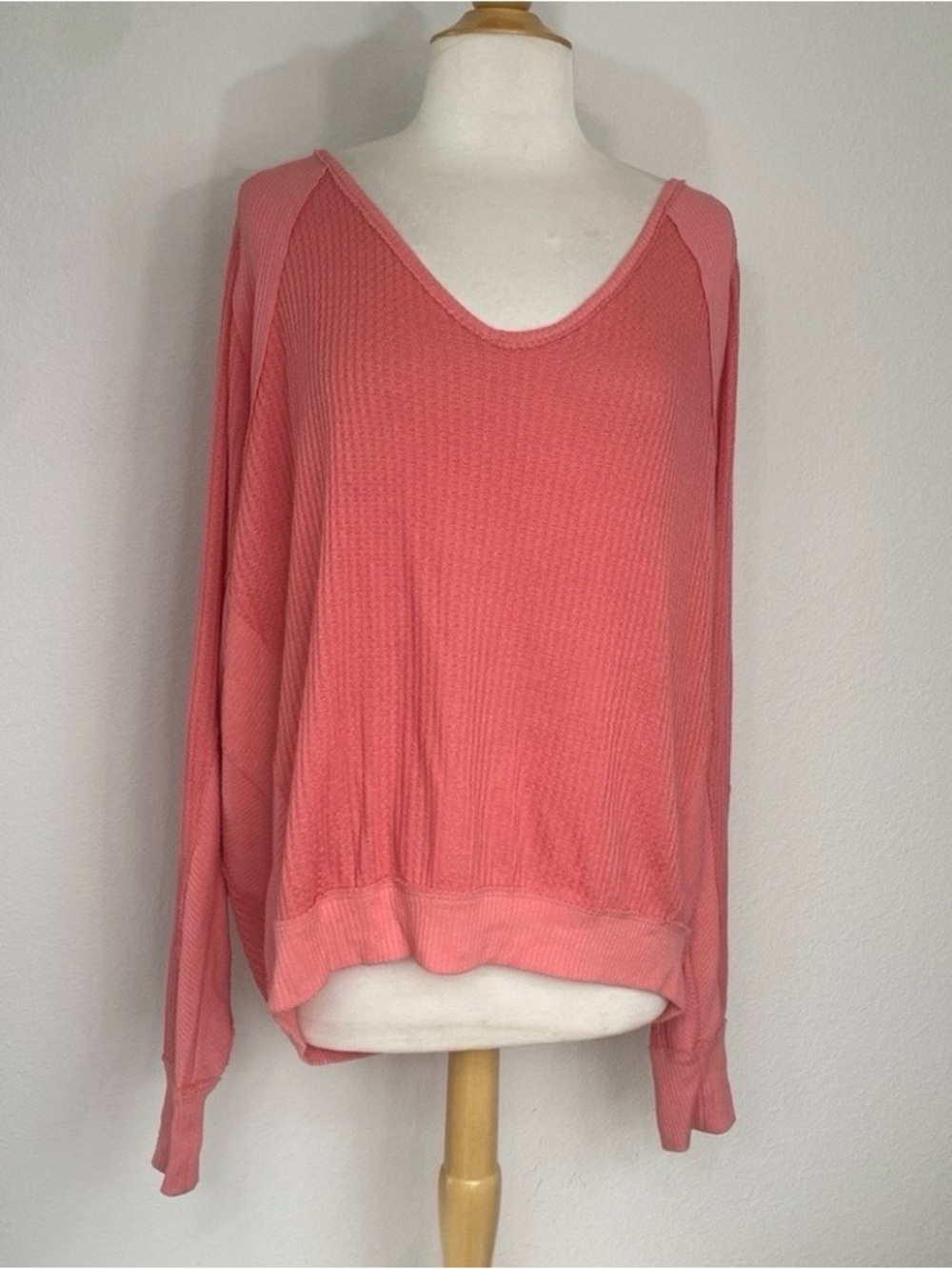 Free People We the Free Womens Coral Batwing Oversize Waffle Knit Top Size L